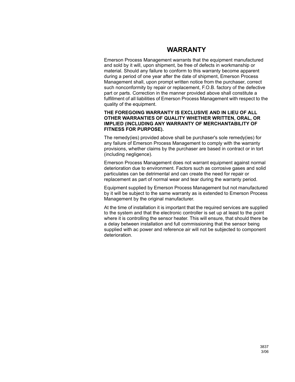 Warranty | Emerson OXYBALANCE IM-106-4050 User Manual | Page 63 / 64