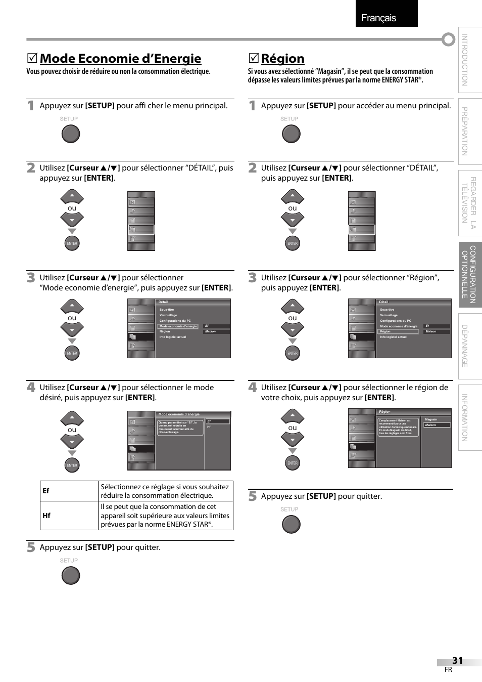 Français, 5 mode economie d’energie, 5 région | Emerson LC320EMXF User Manual | Page 70 / 116