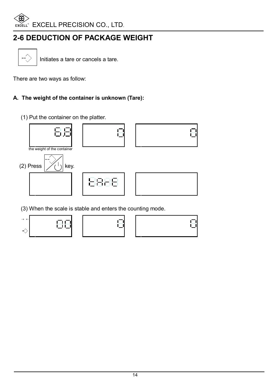 6 deduction of package weight, Excell precision co., ltd | Excell Precision High Precesion Counting Scale User Manual | Page 16 / 31