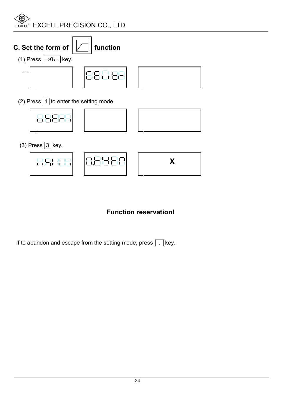 Excell precision co., ltd, C. set the form of function, Function reservation | Excell Precision High Precesion Counting Scale User Manual | Page 26 / 31