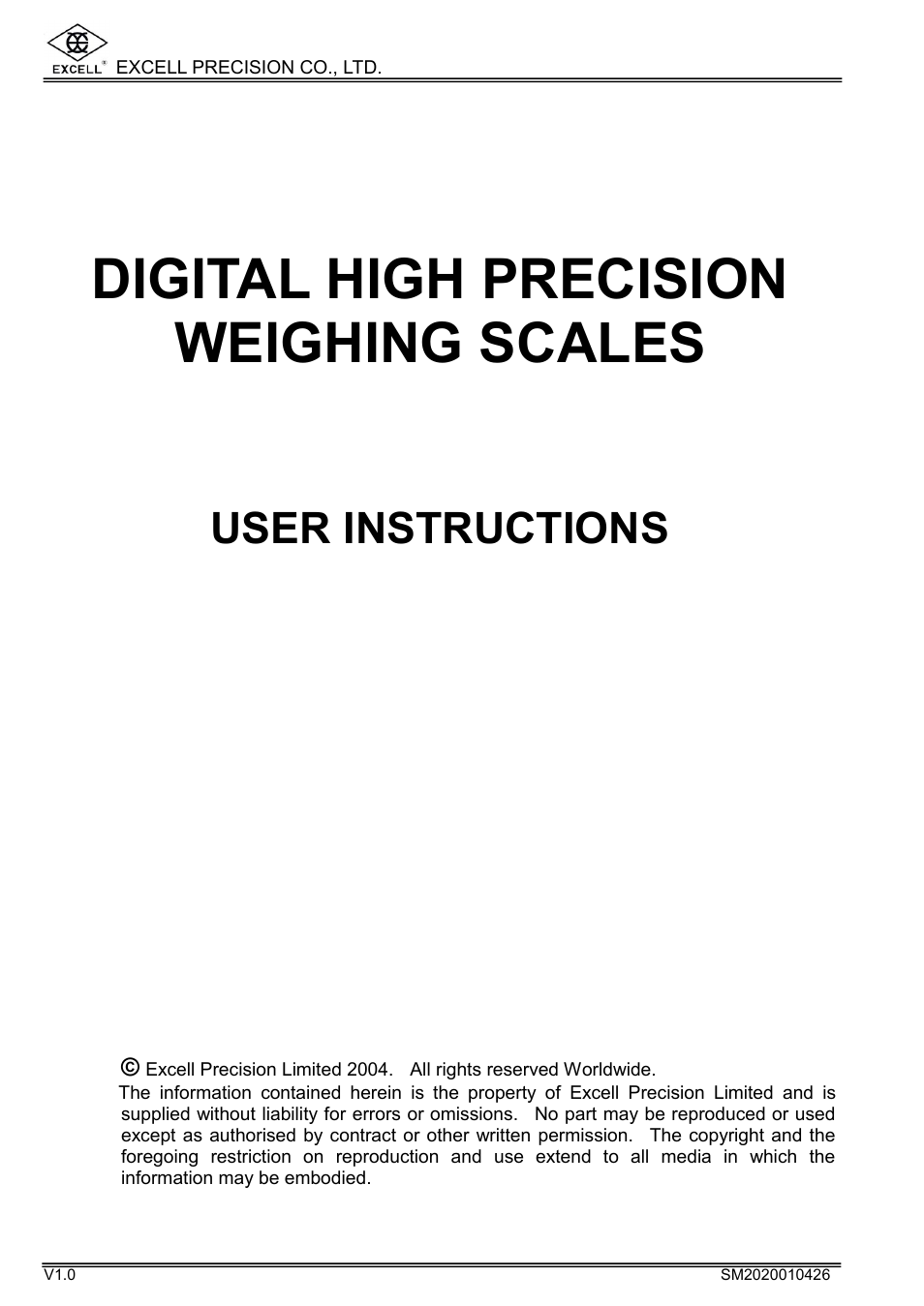 Excell Precision DIGITAL HIGH PRECISION WEIGHING SCALES User Manual | 26 pages