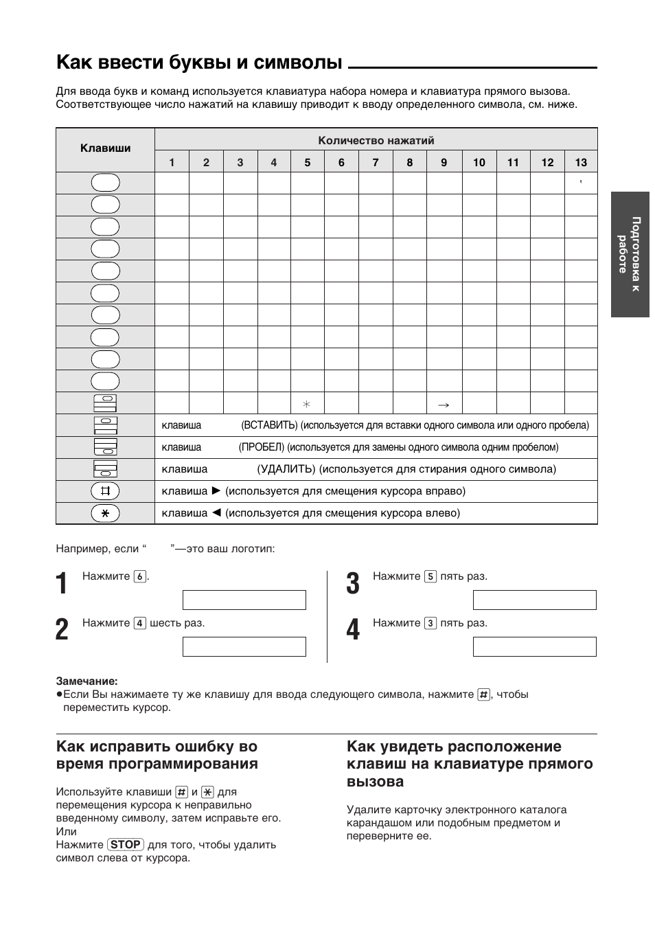 Kak bbectn °ykbs n cnmbojs, Kak ncgpabntv own°ky bo bpemr gpofpammnpobahnr | Panasonic KX-F780RS User Manual | Page 13 / 80