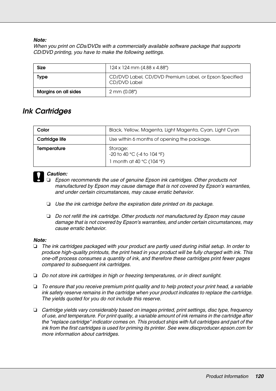 Ink cartridges | Epson 4113114-06 User Manual | Page 120 / 124