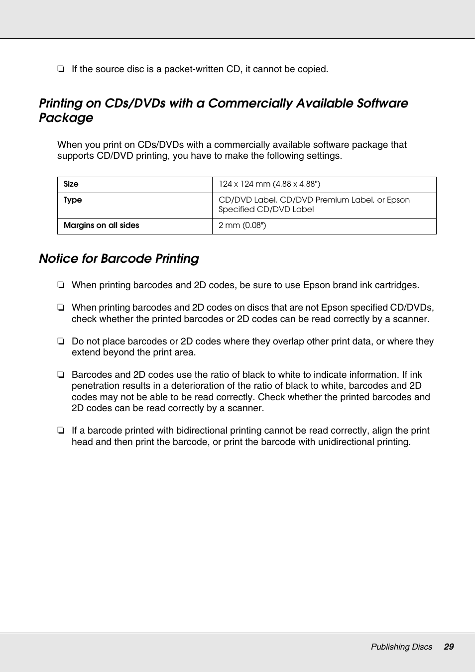 Notice for barcode printing | Epson 4113114-06 User Manual | Page 29 / 124