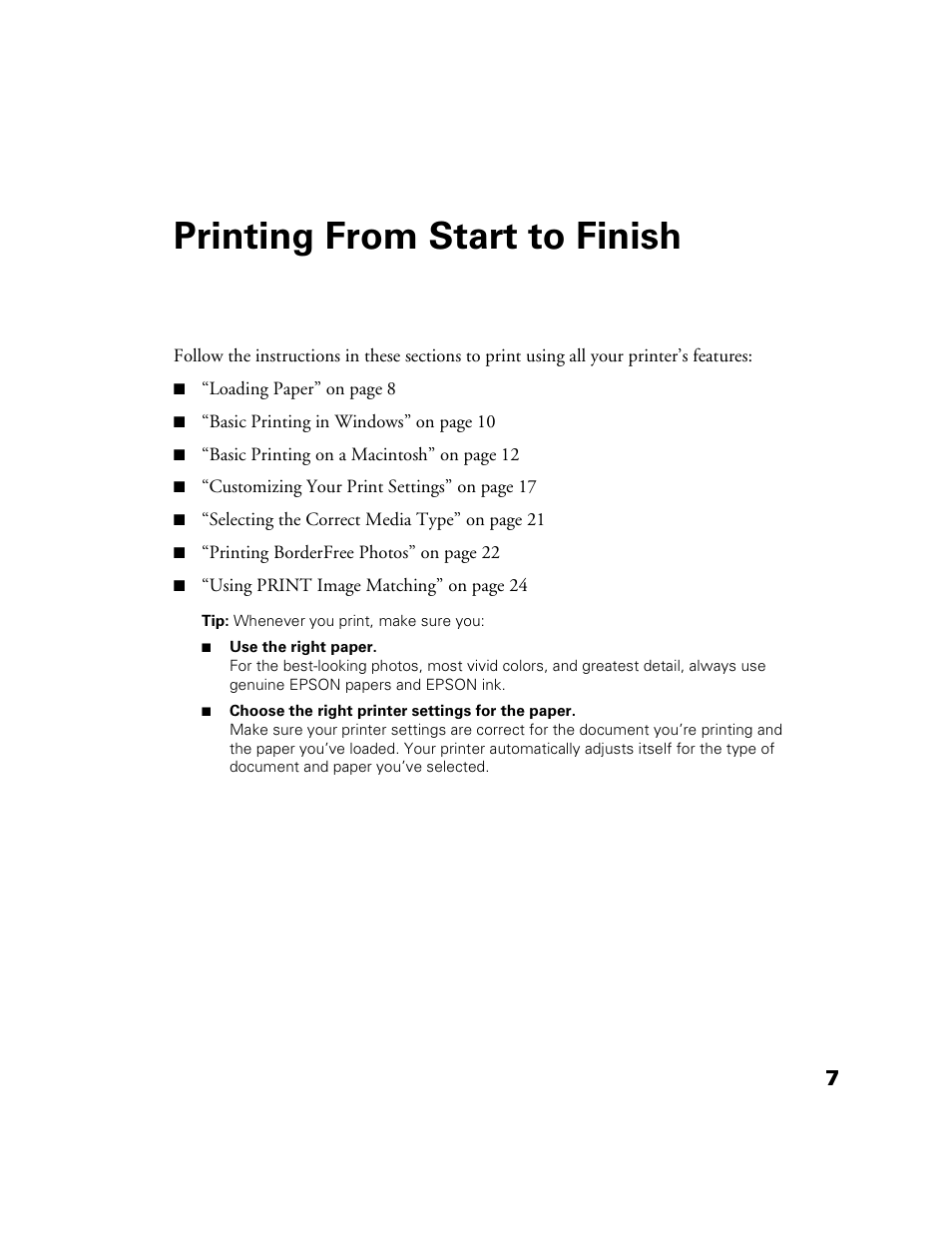 Printing from start to finish | Epson B163A User Manual | Page 12 / 81