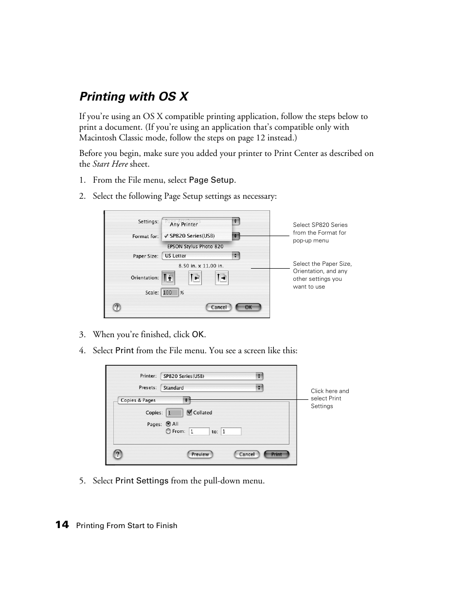 Printing with os x | Epson B163A User Manual | Page 19 / 81