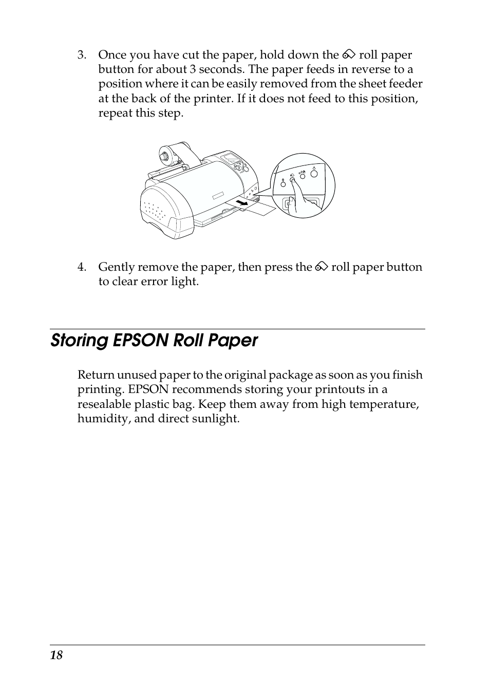 Storing epson roll paper | Epson 925 User Manual | Page 24 / 112