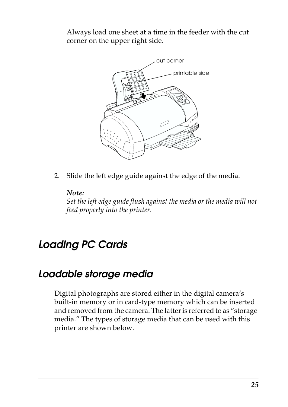 Loading pc cards, Loadable storage media | Epson 925 User Manual | Page 31 / 112