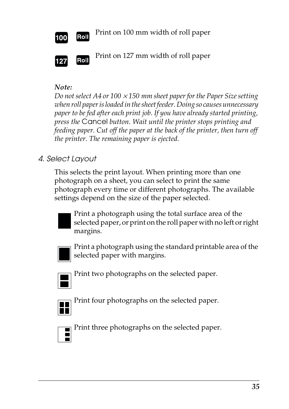 Select layout | Epson 925 User Manual | Page 41 / 112