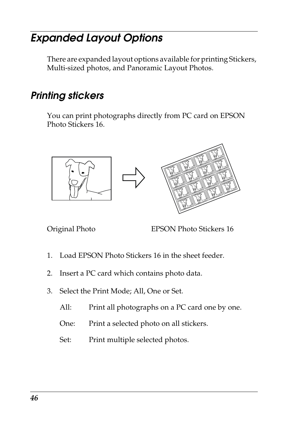 Expanded layout options, Printing stickers | Epson 925 User Manual | Page 52 / 112