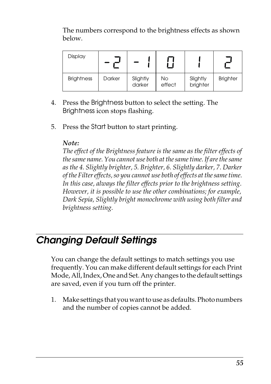 Changing default settings | Epson 925 User Manual | Page 61 / 112