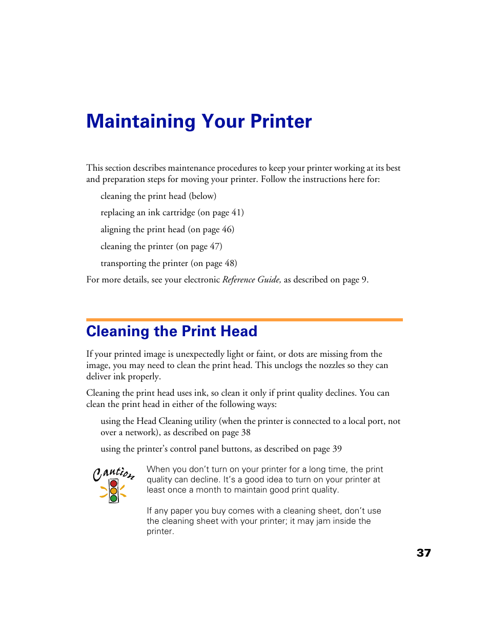 Maintaining your printer, Cleaning the print head | Epson 1160 User Manual | Page 42 / 73