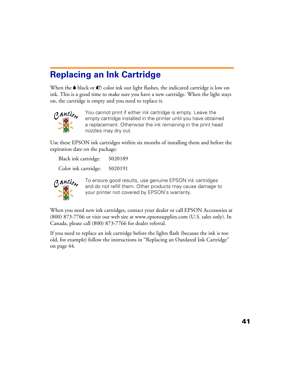 Replacing an ink cartridge | Epson 1160 User Manual | Page 46 / 73