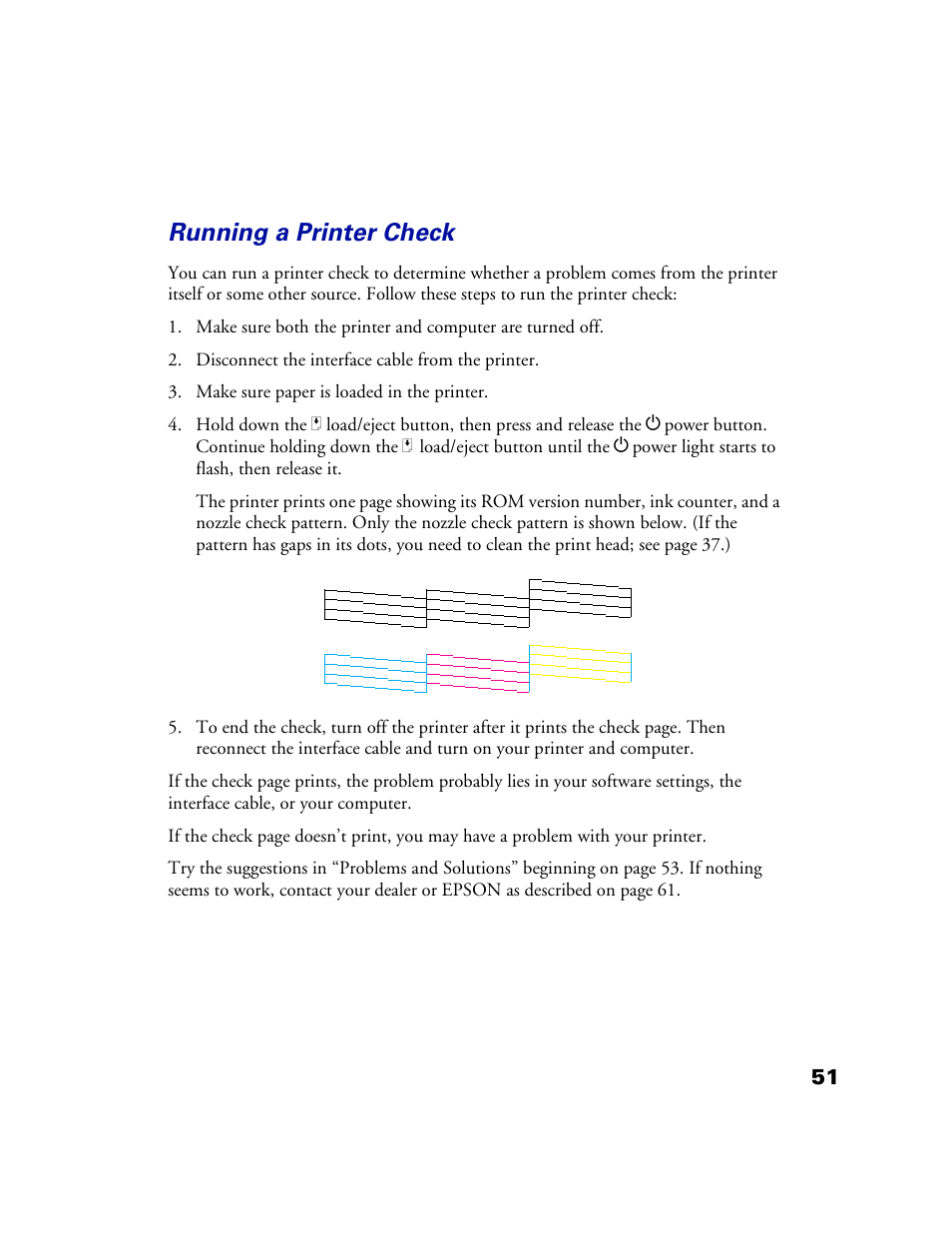 Running a printer check | Epson 1160 User Manual | Page 56 / 73