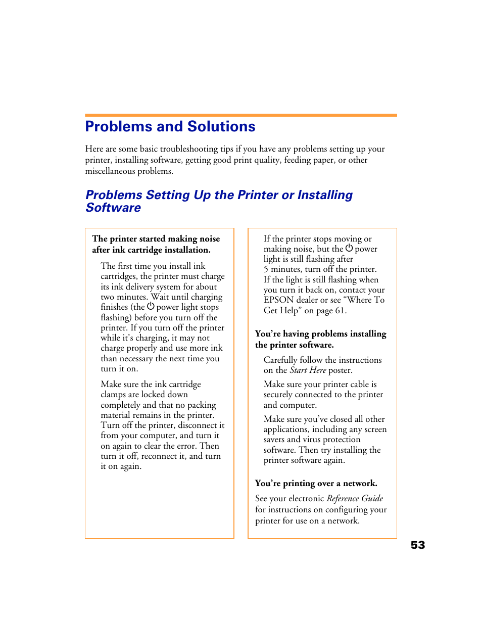 Problems and solutions | Epson 1160 User Manual | Page 58 / 73