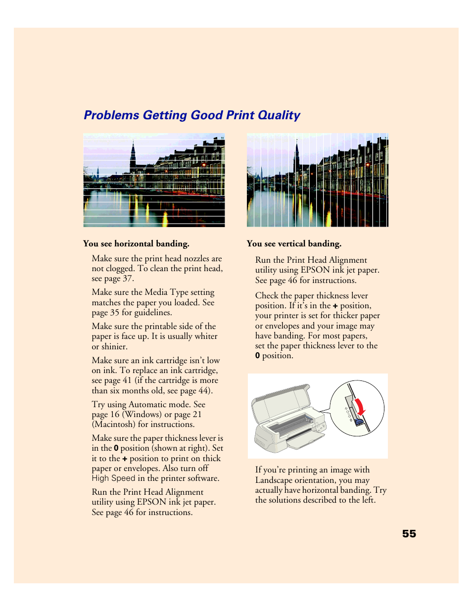 Problems getting good print quality | Epson 1160 User Manual | Page 60 / 73