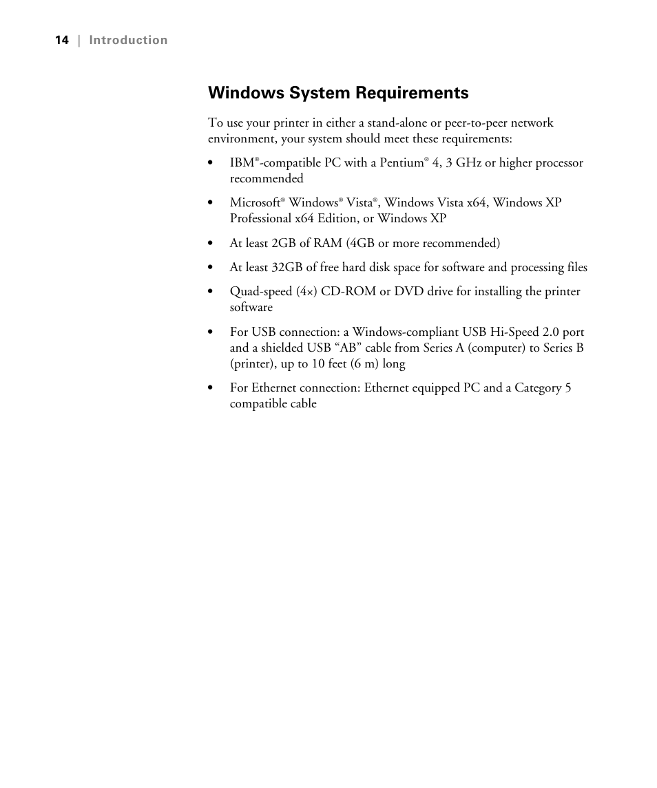 Windows system requirements | Epson STYLUS 7900 User Manual | Page 14 / 238