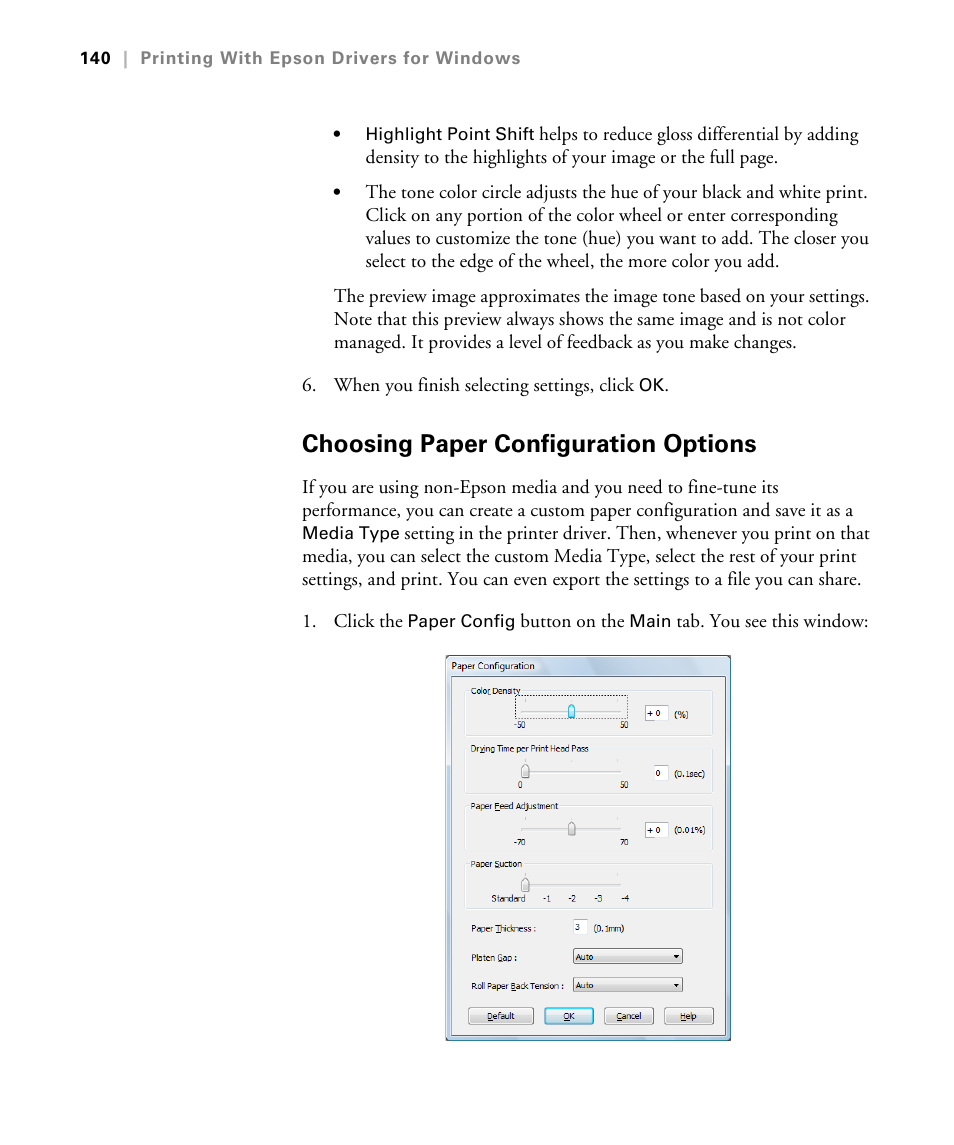 Choosing paper configuration options | Epson STYLUS 7900 User Manual | Page 140 / 238