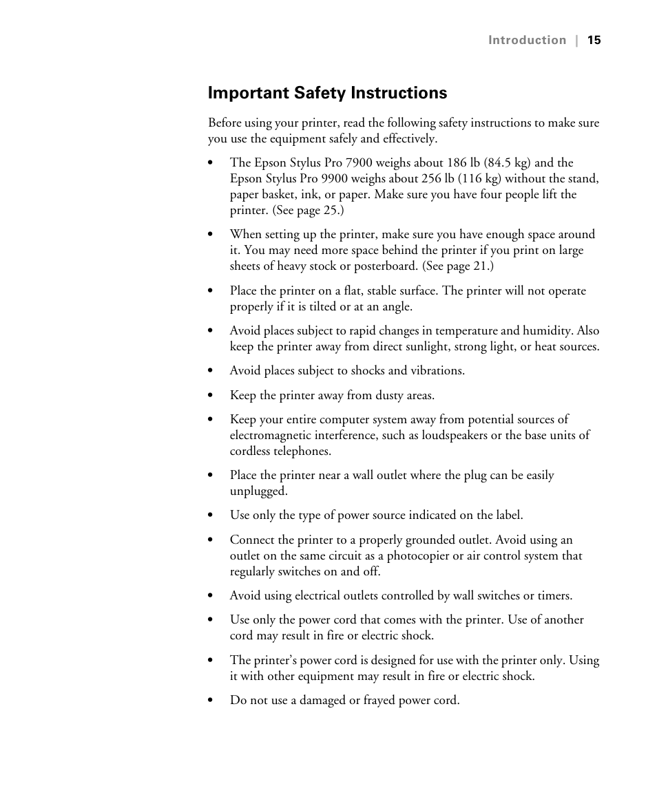Important safety instructions | Epson STYLUS 7900 User Manual | Page 15 / 238