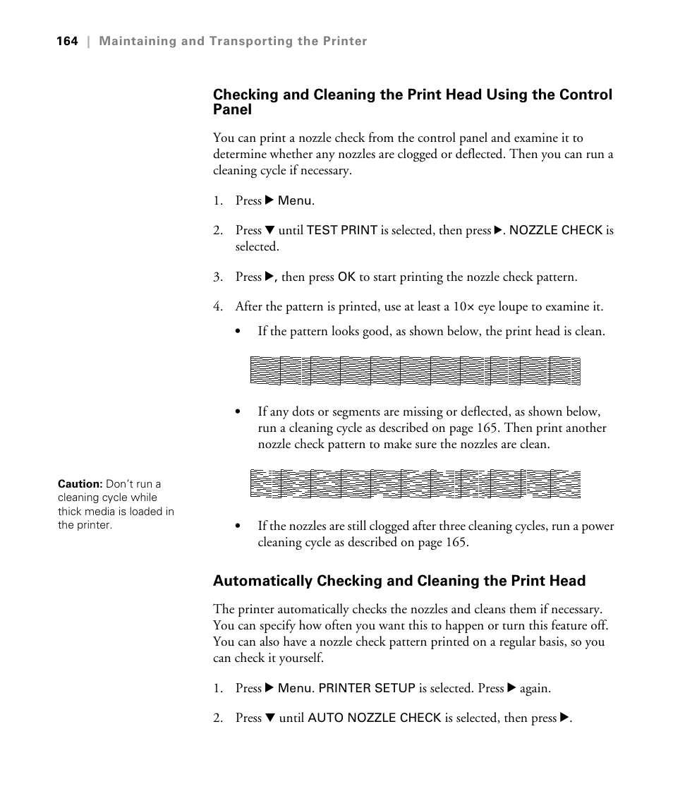 Automatically checking and cleaning the print head | Epson STYLUS 7900 User Manual | Page 164 / 238