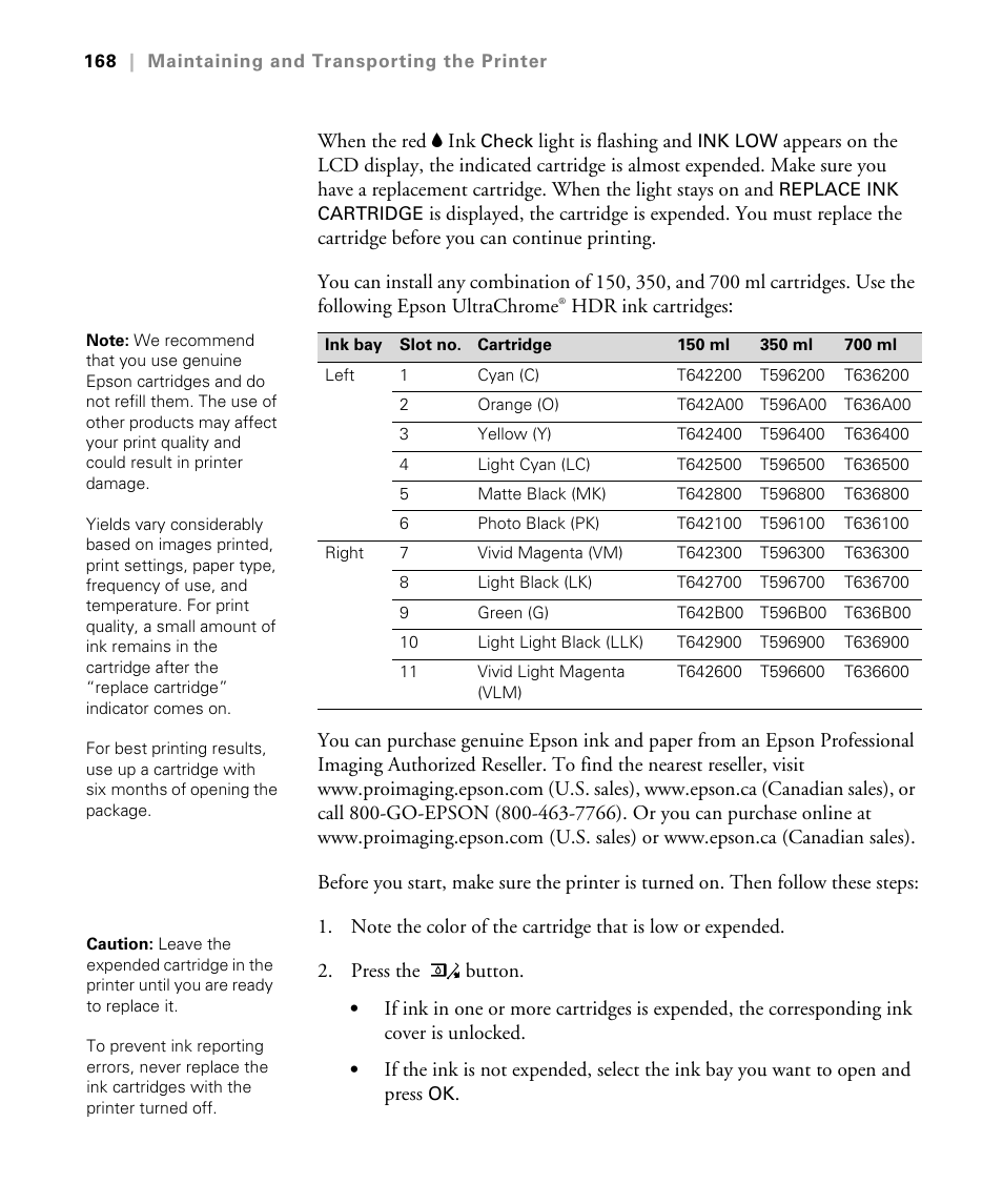 Epson STYLUS 7900 User Manual | Page 168 / 238