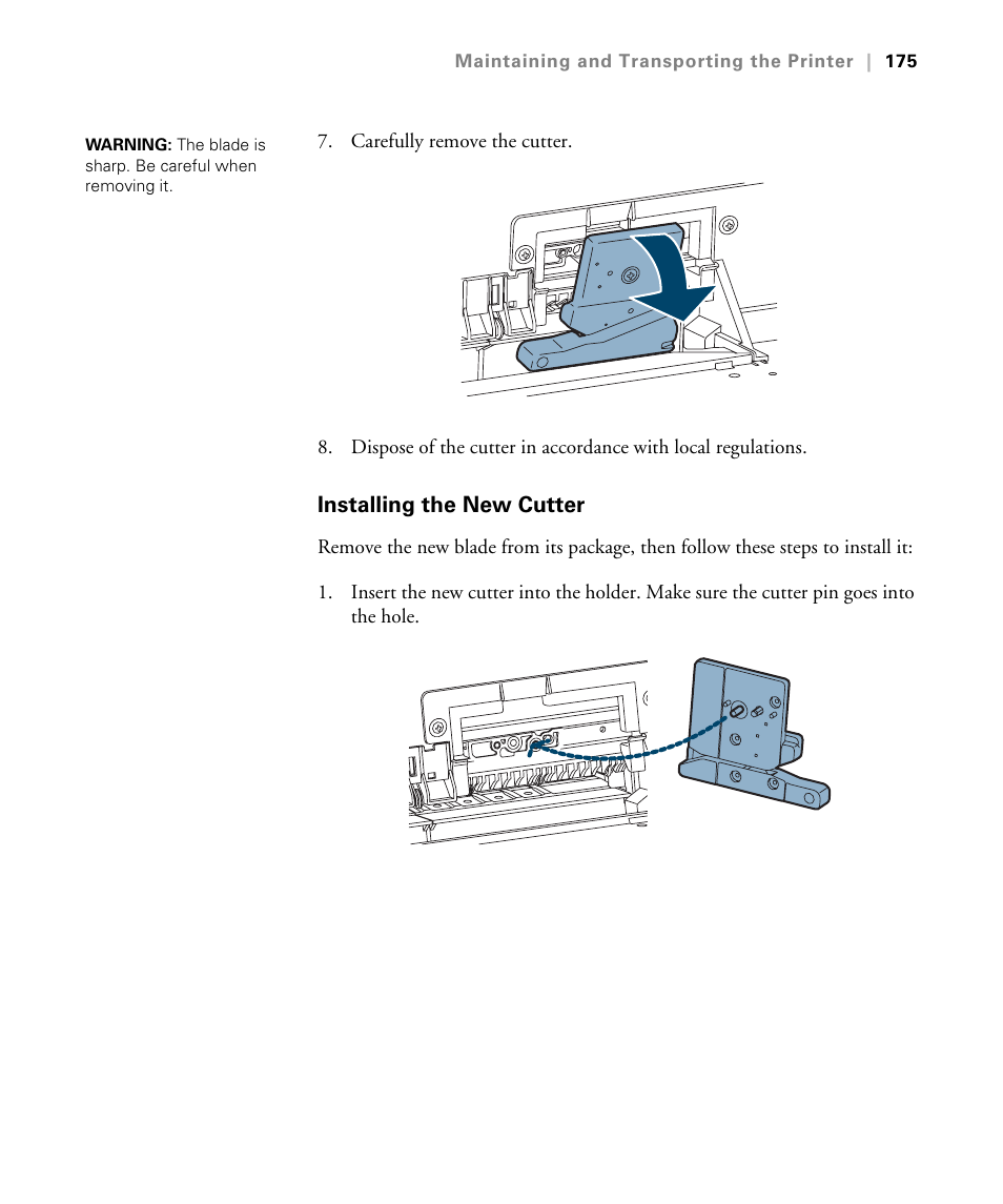 Installing the new cutter | Epson STYLUS 7900 User Manual | Page 175 / 238
