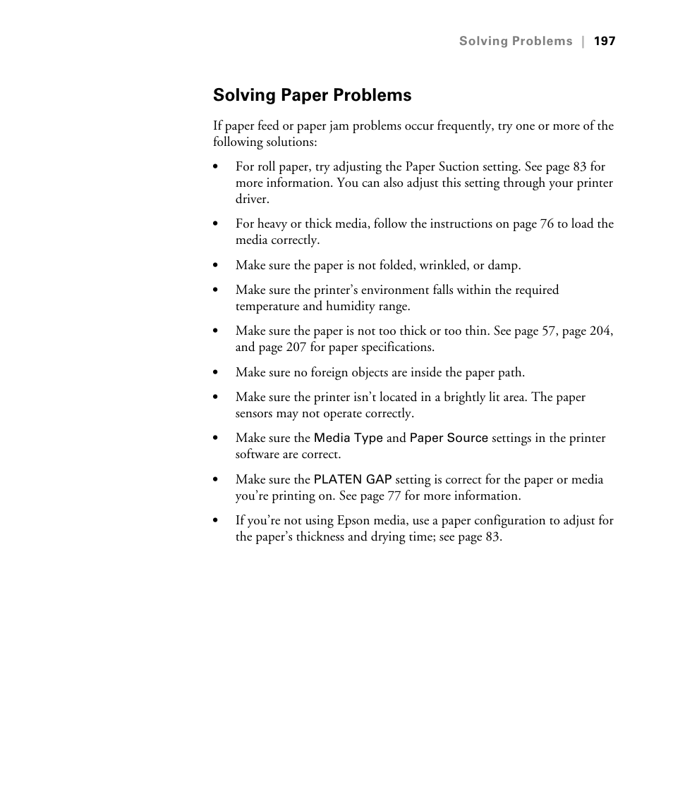 Solving paper problems | Epson STYLUS 7900 User Manual | Page 197 / 238