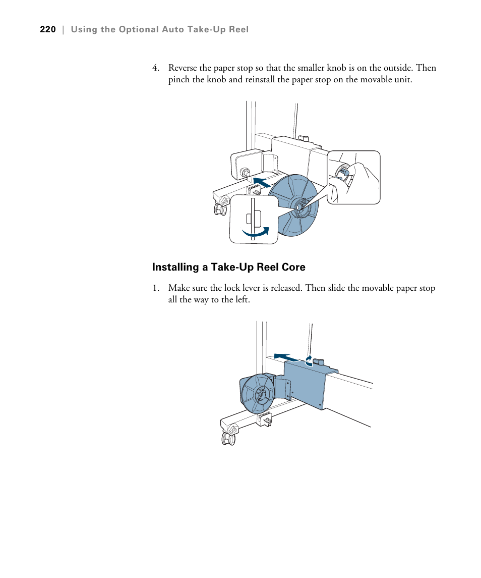 Installing a take-up reel core | Epson STYLUS 7900 User Manual | Page 220 / 238