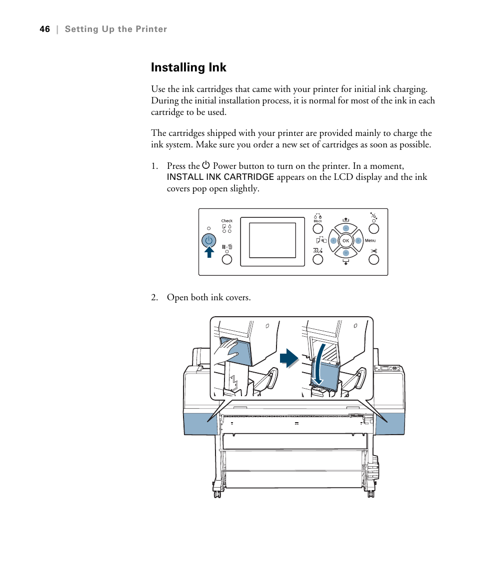 Installing ink | Epson STYLUS 7900 User Manual | Page 46 / 238