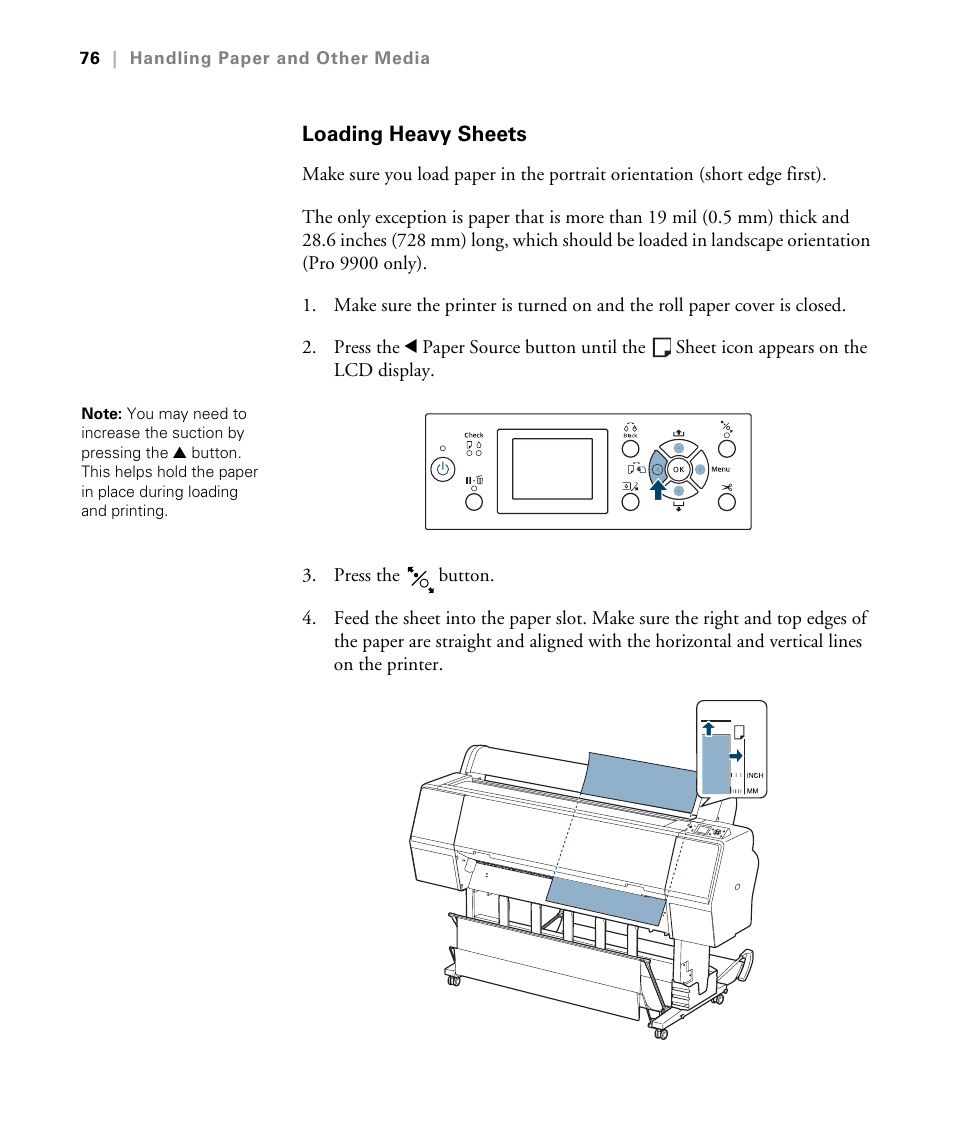 Loading heavy sheets | Epson STYLUS 7900 User Manual | Page 76 / 238