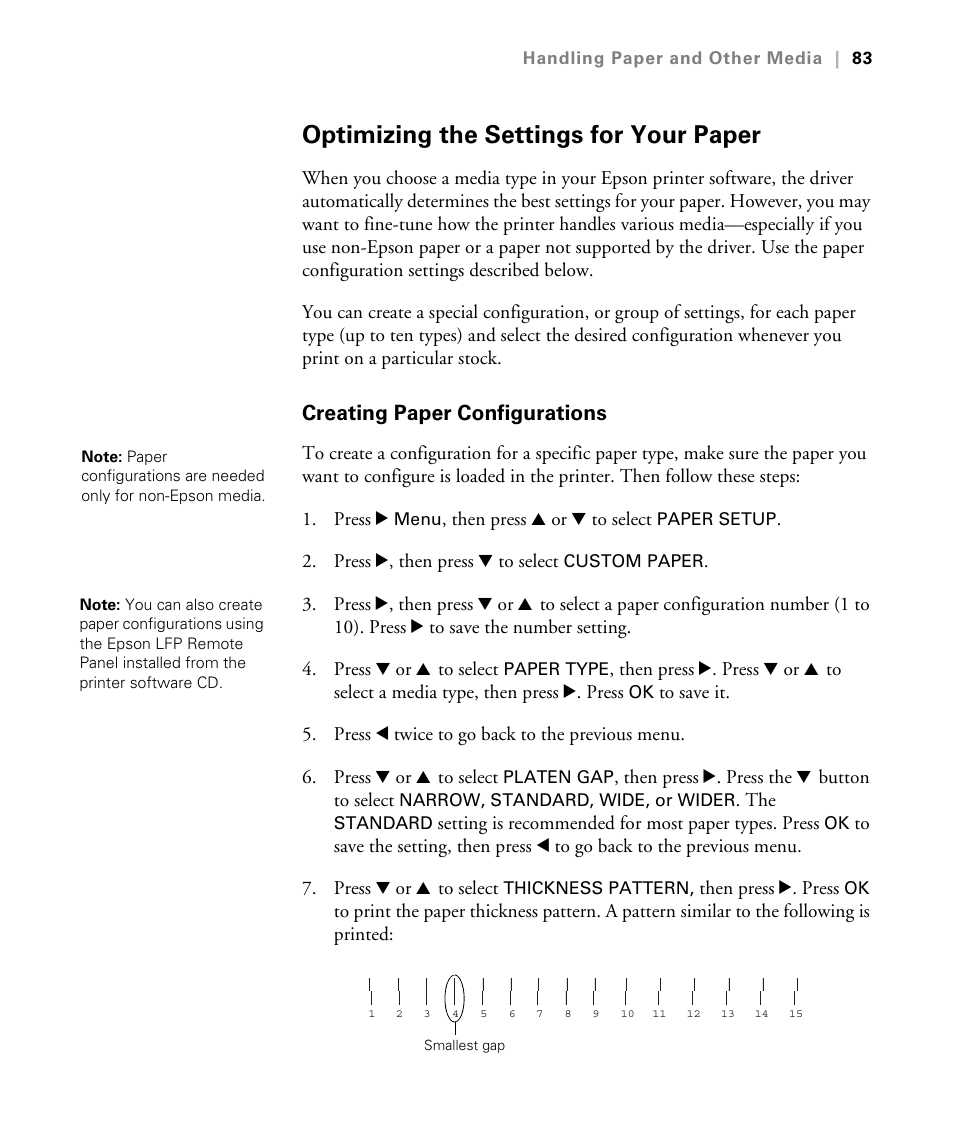 Optimizing the settings for your paper, Creating paper configurations | Epson STYLUS 7900 User Manual | Page 83 / 238