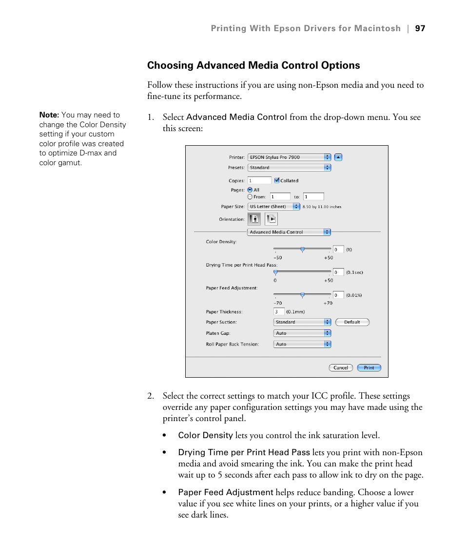 Choosing advanced media control options | Epson STYLUS 7900 User Manual | Page 97 / 238