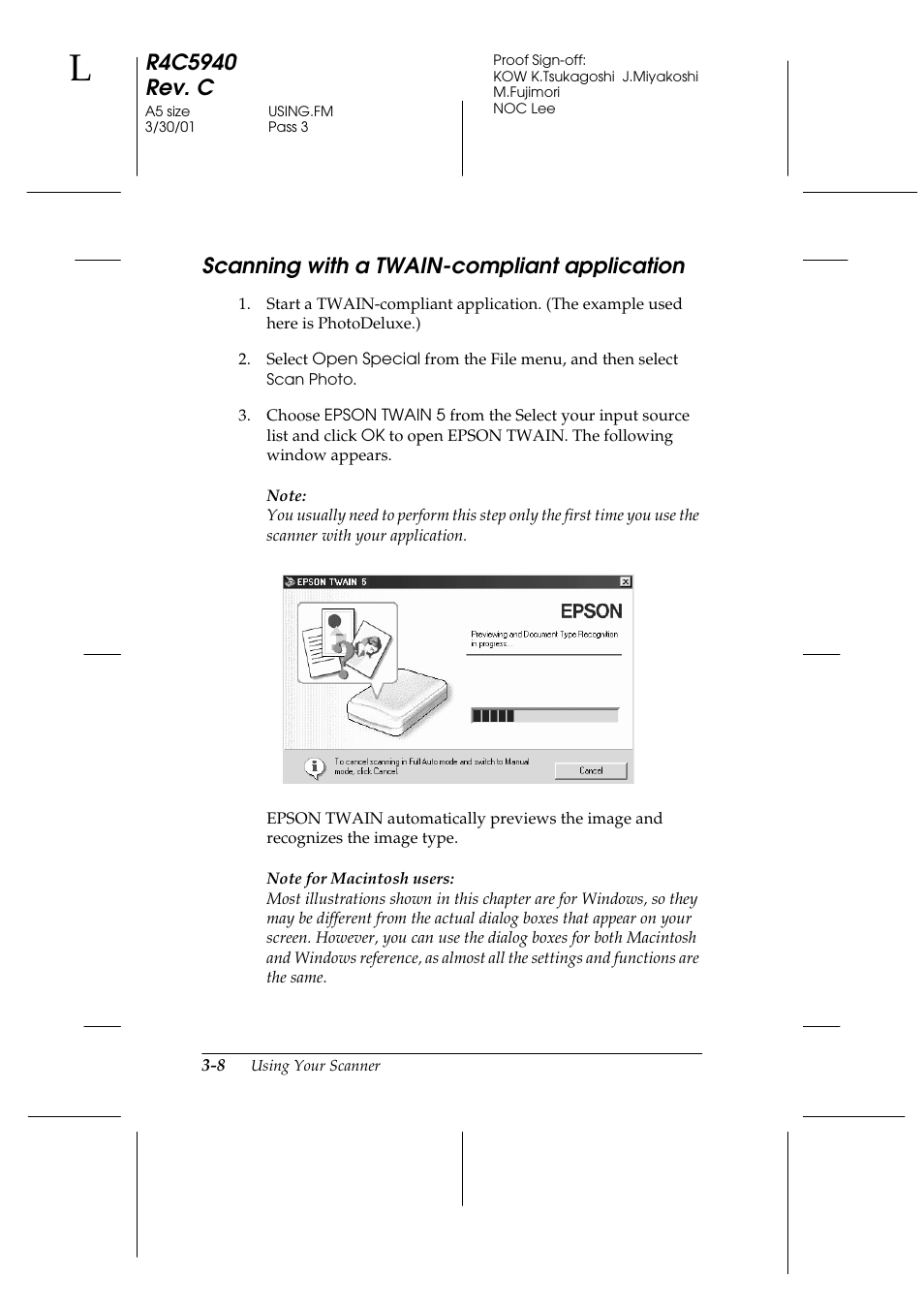 Scanning with a twain-compliant application, Scanning with a twain-compliant application -8 | Epson 1240U Photo User Manual | Page 42 / 48