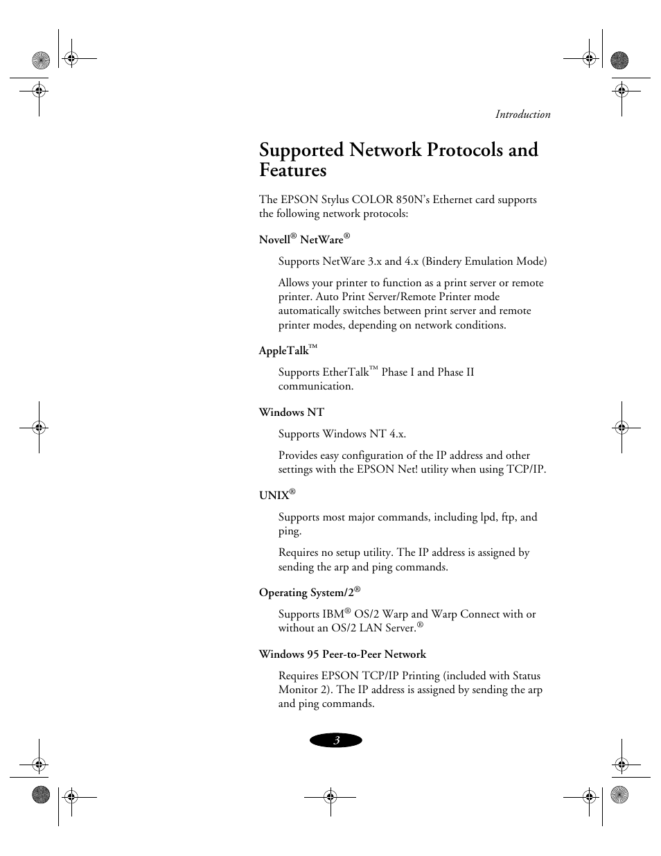 Supported network protocols and features | Epson 850N User Manual | Page 14 / 179