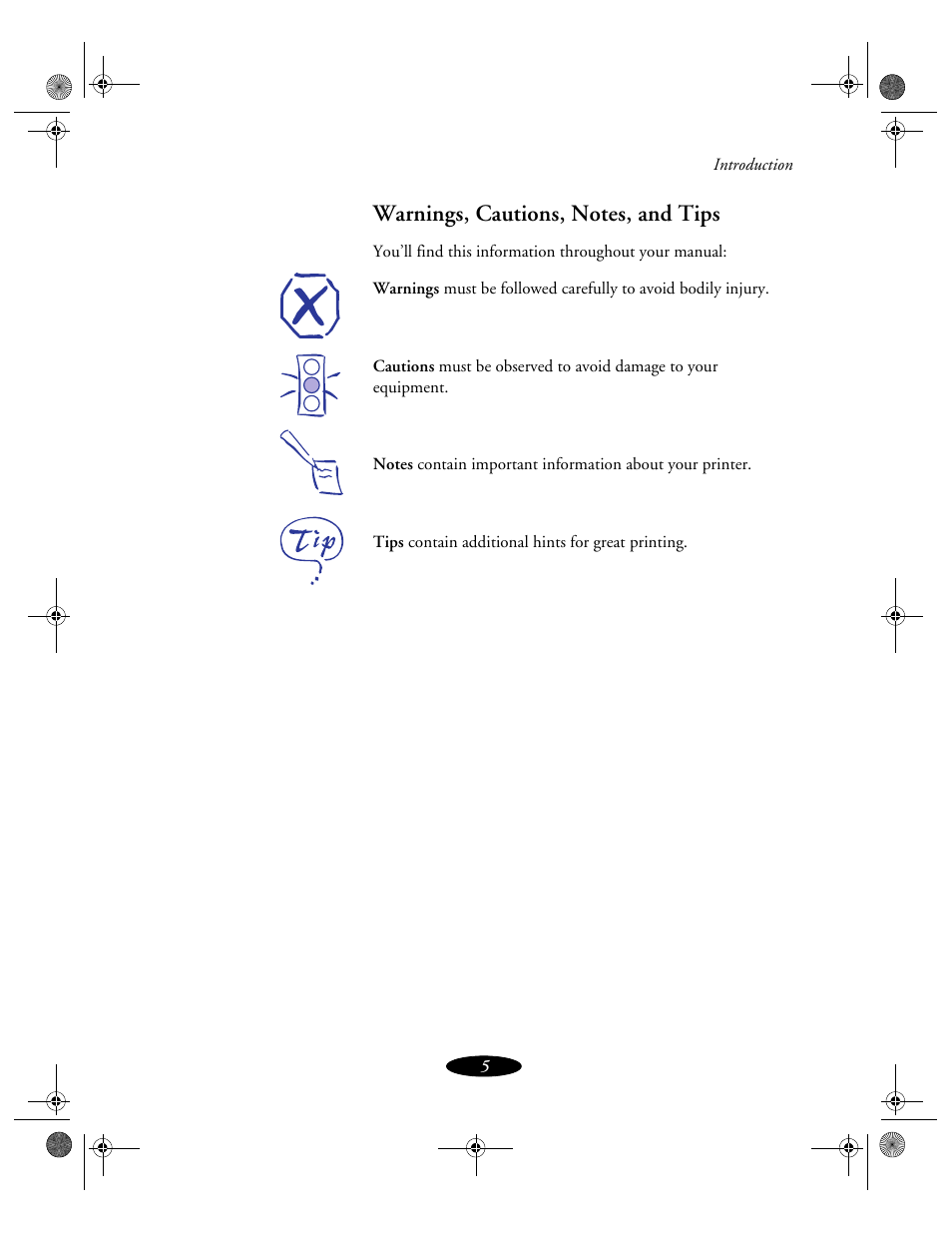 Warnings, cautions, notes, and tips | Epson 850N User Manual | Page 16 / 179