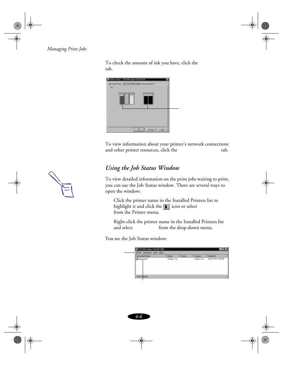 Using the job status window | Epson 850N User Manual | Page 77 / 179