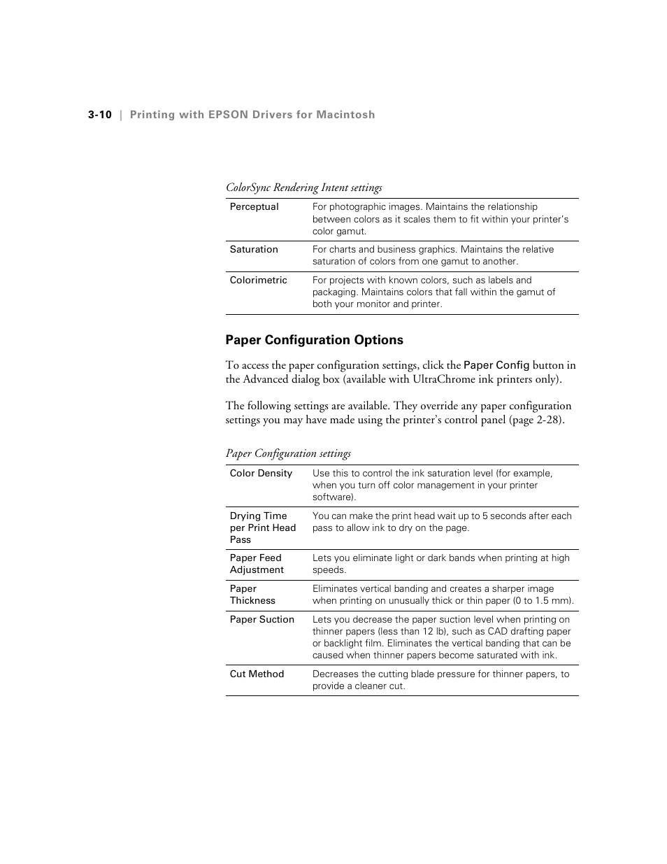 Paper configuration options | Epson 10600 User Manual | Page 107 / 183