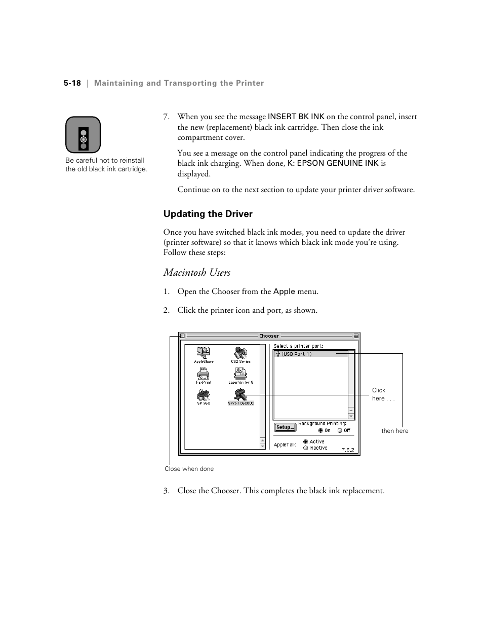 Updating the driver, Macintosh users | Epson 10600 User Manual | Page 147 / 183