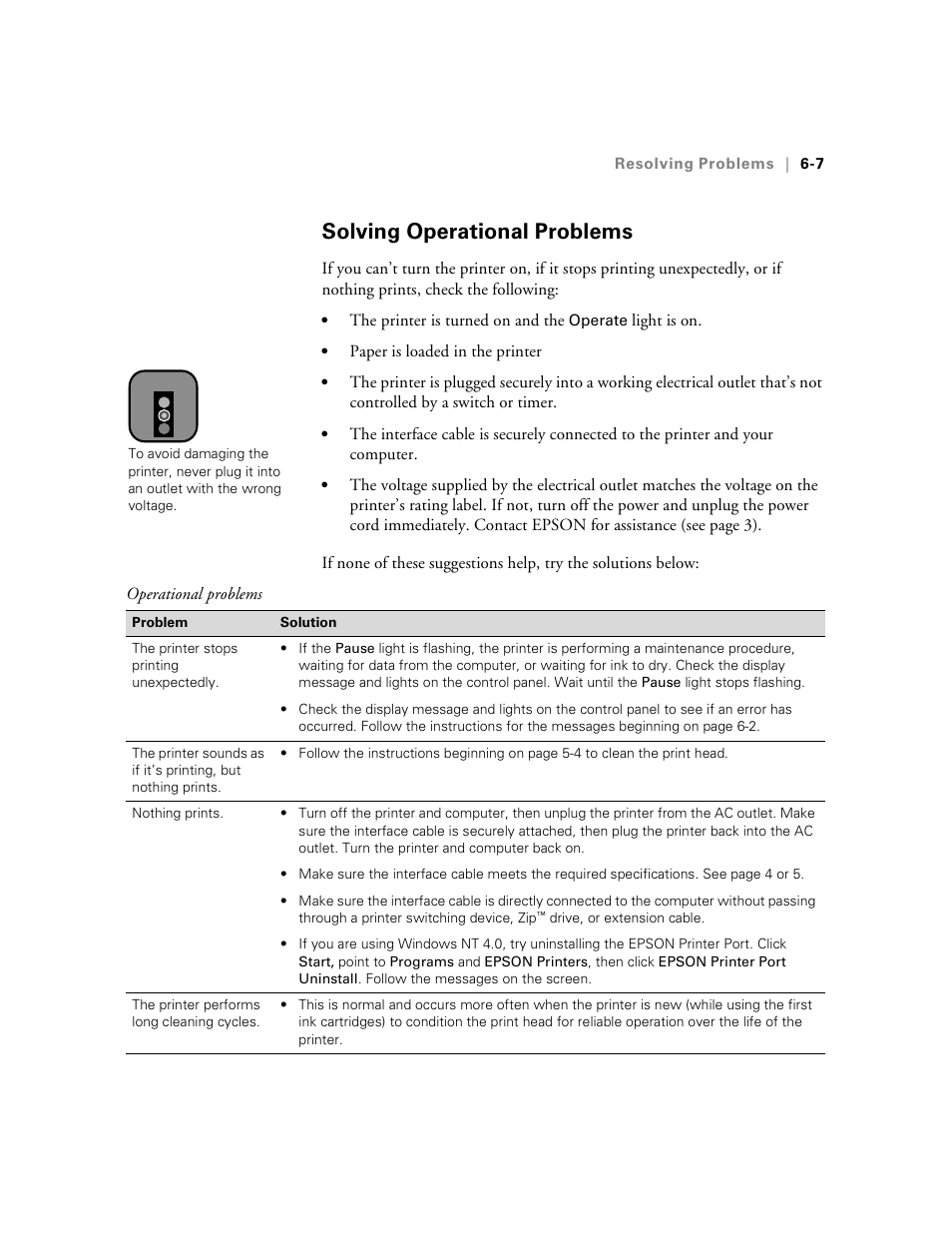 Solving operational problems | Epson 10600 User Manual | Page 164 / 183