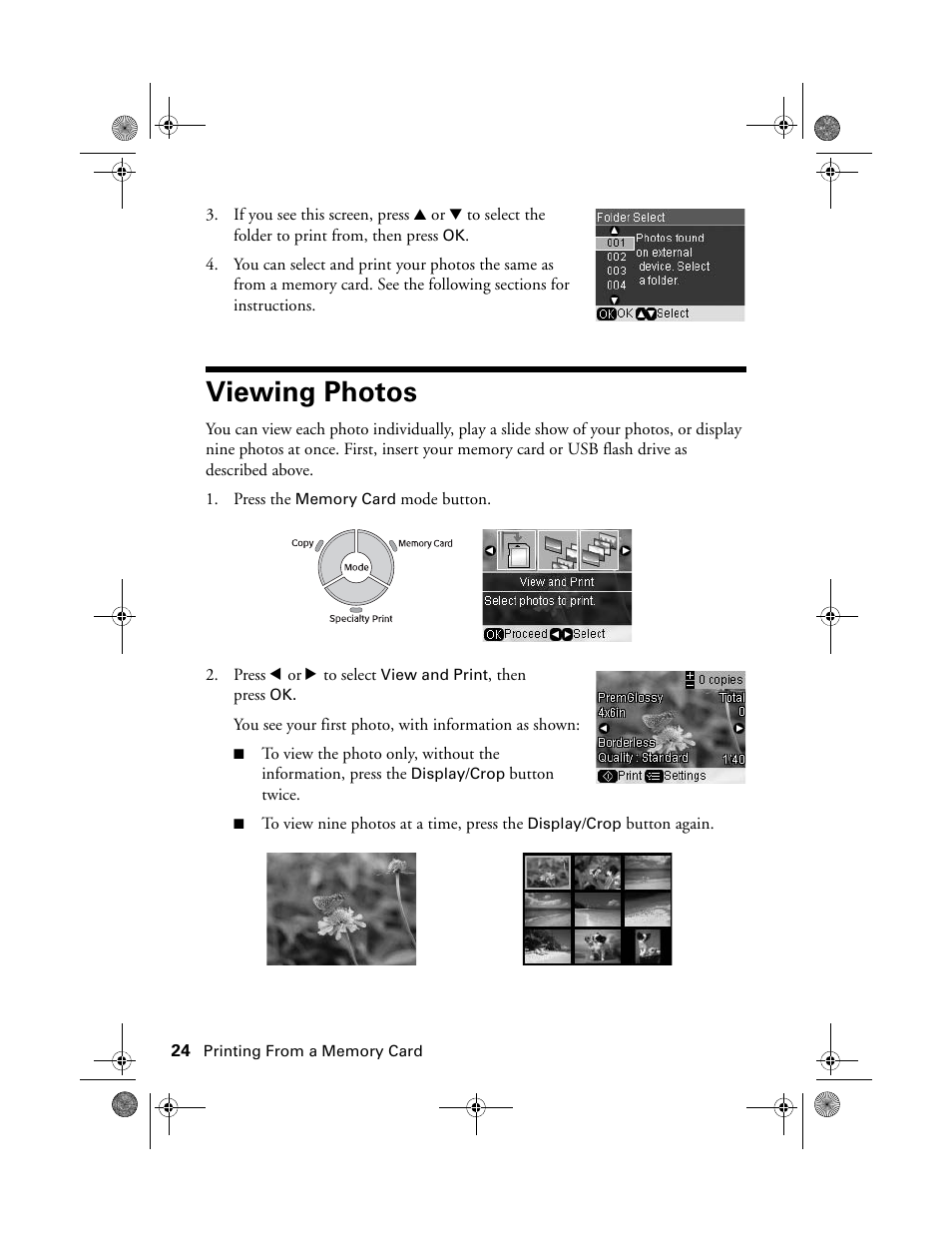Viewing photos | Epson RX580 User Manual | Page 24 / 95