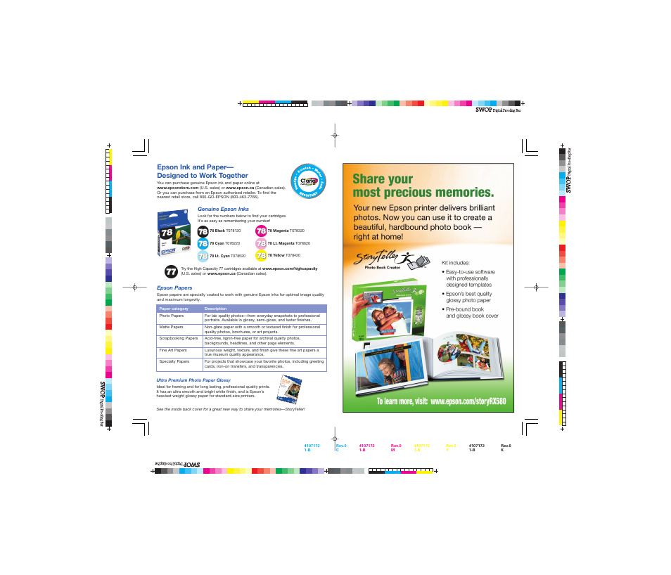 Epson ink and paper — designed to work together, Genuine epson inks, Epson papers | Epson RX580 User Manual | Page 94 / 95