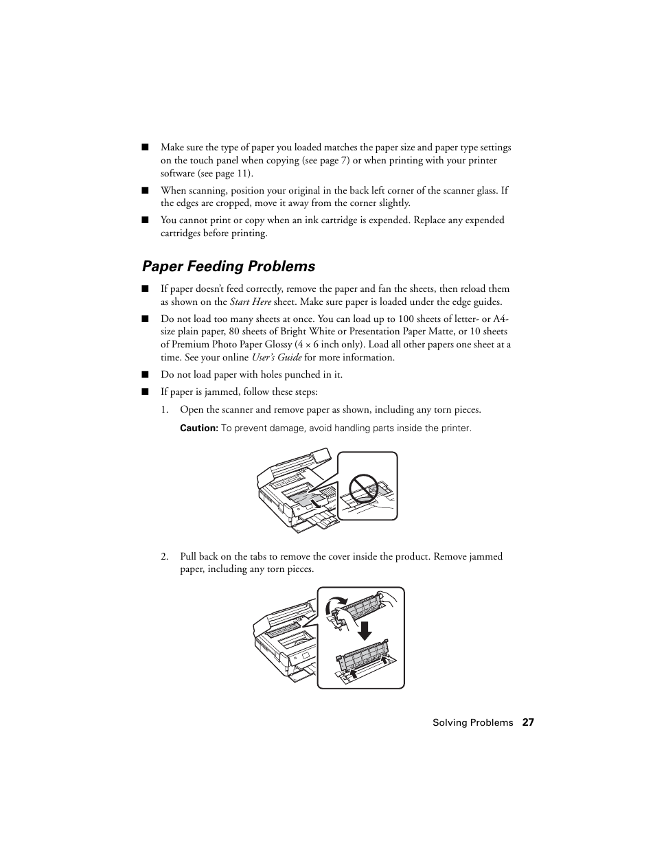 Paper feeding problems | Epson Artisan 730 User Manual | Page 27 / 36
