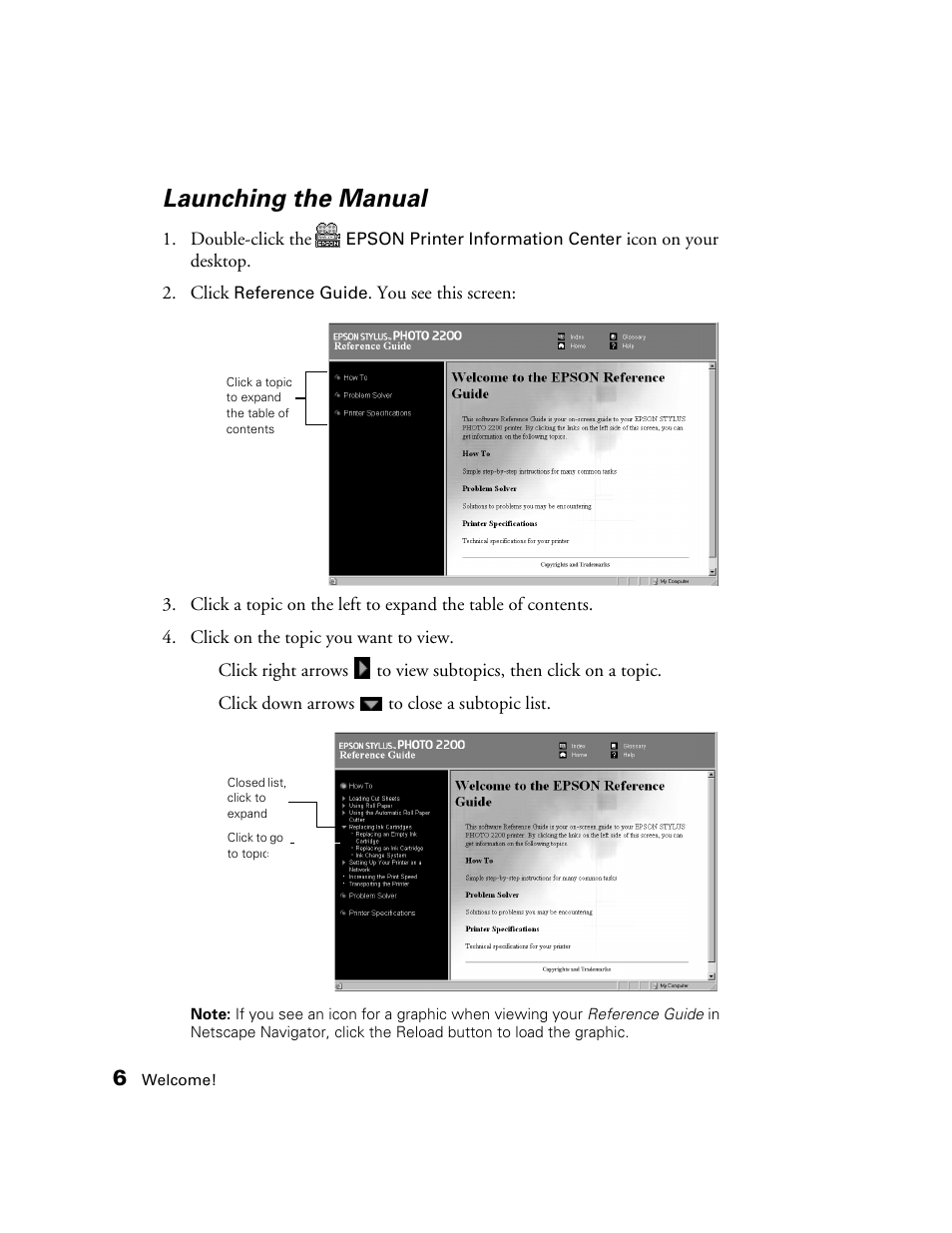 Launching the manual | Epson 2200 User Manual | Page 12 / 106