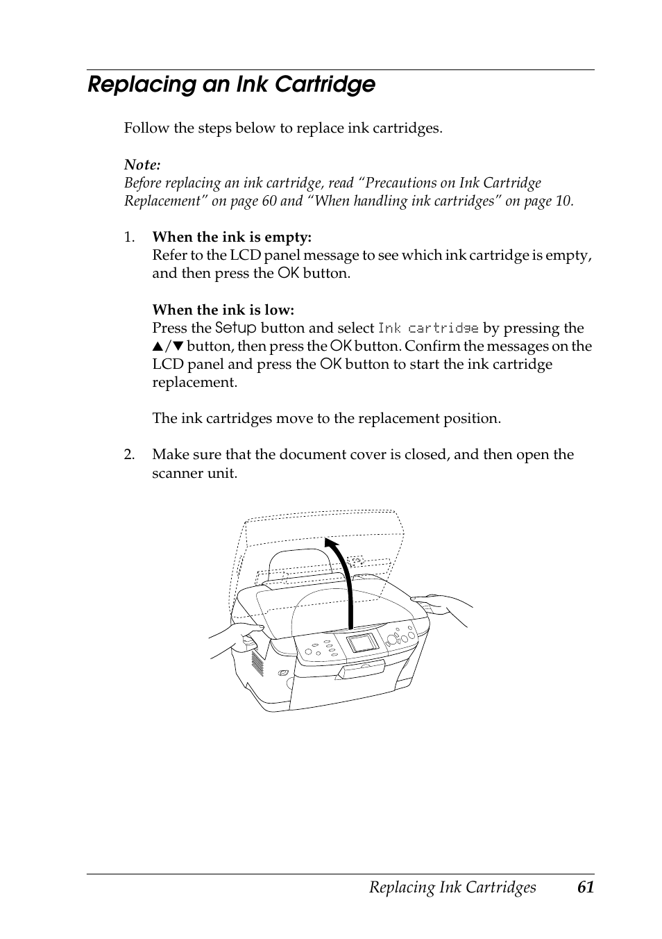 Replacing an ink cartridge | Epson RX600 User Manual | Page 61 / 89