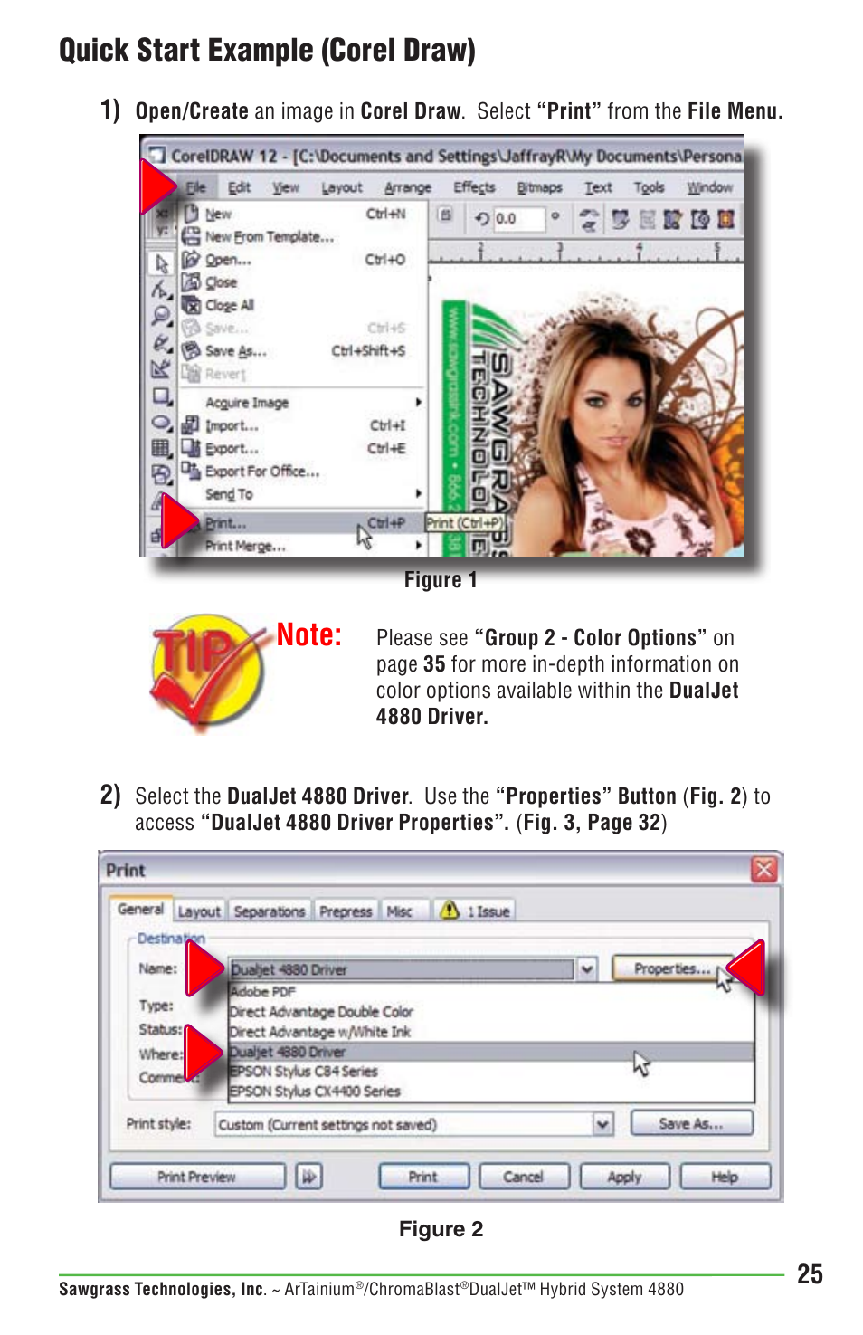 Quick start example (corel draw) | Epson DUALJET HYBRID SYSTEM PRO 4880 User Manual | Page 35 / 72