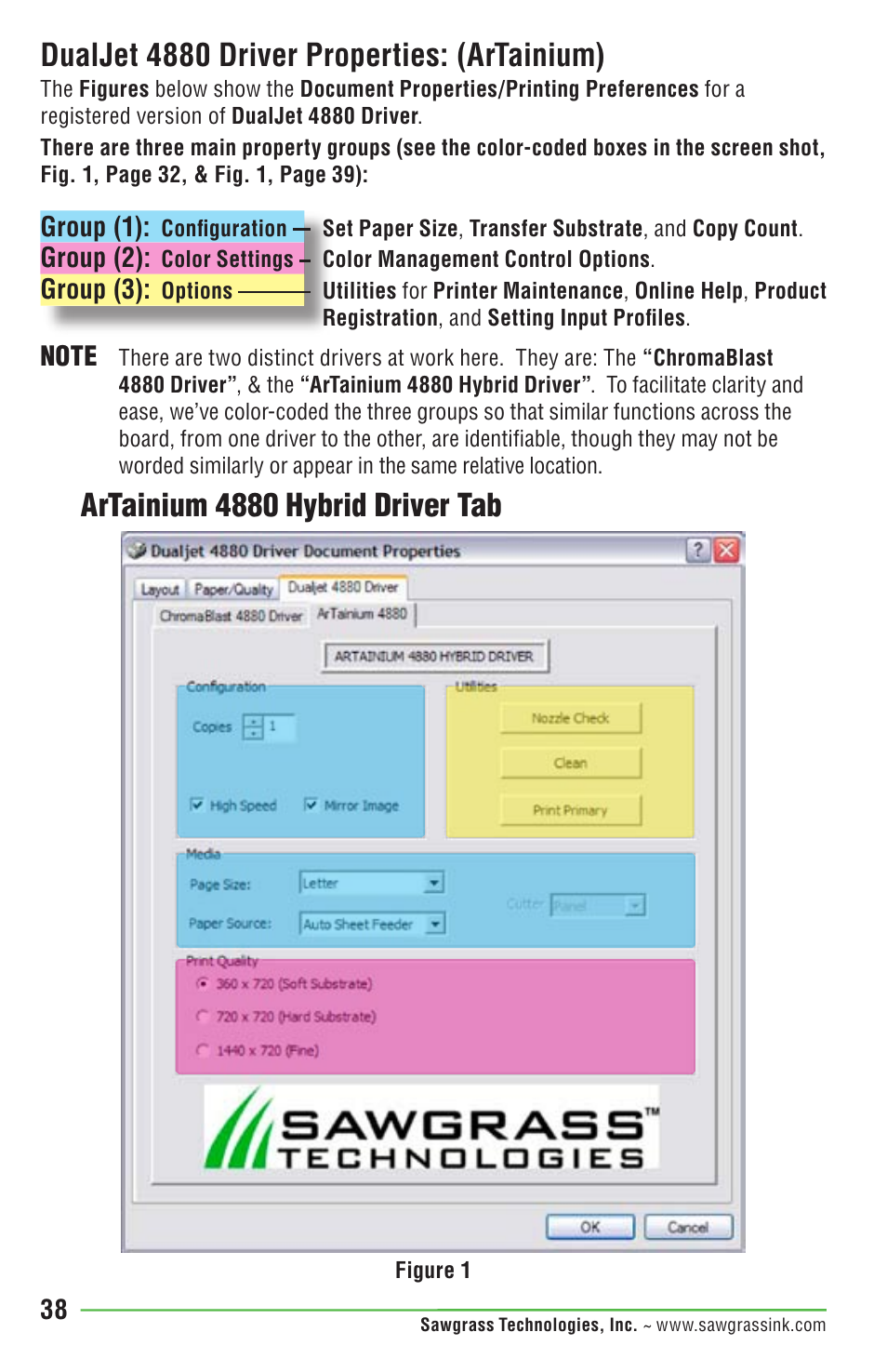 Dualjet 4880 driver properties: (artainium), Artainium 4880 hybrid driver tab | Epson DUALJET HYBRID SYSTEM PRO 4880 User Manual | Page 48 / 72