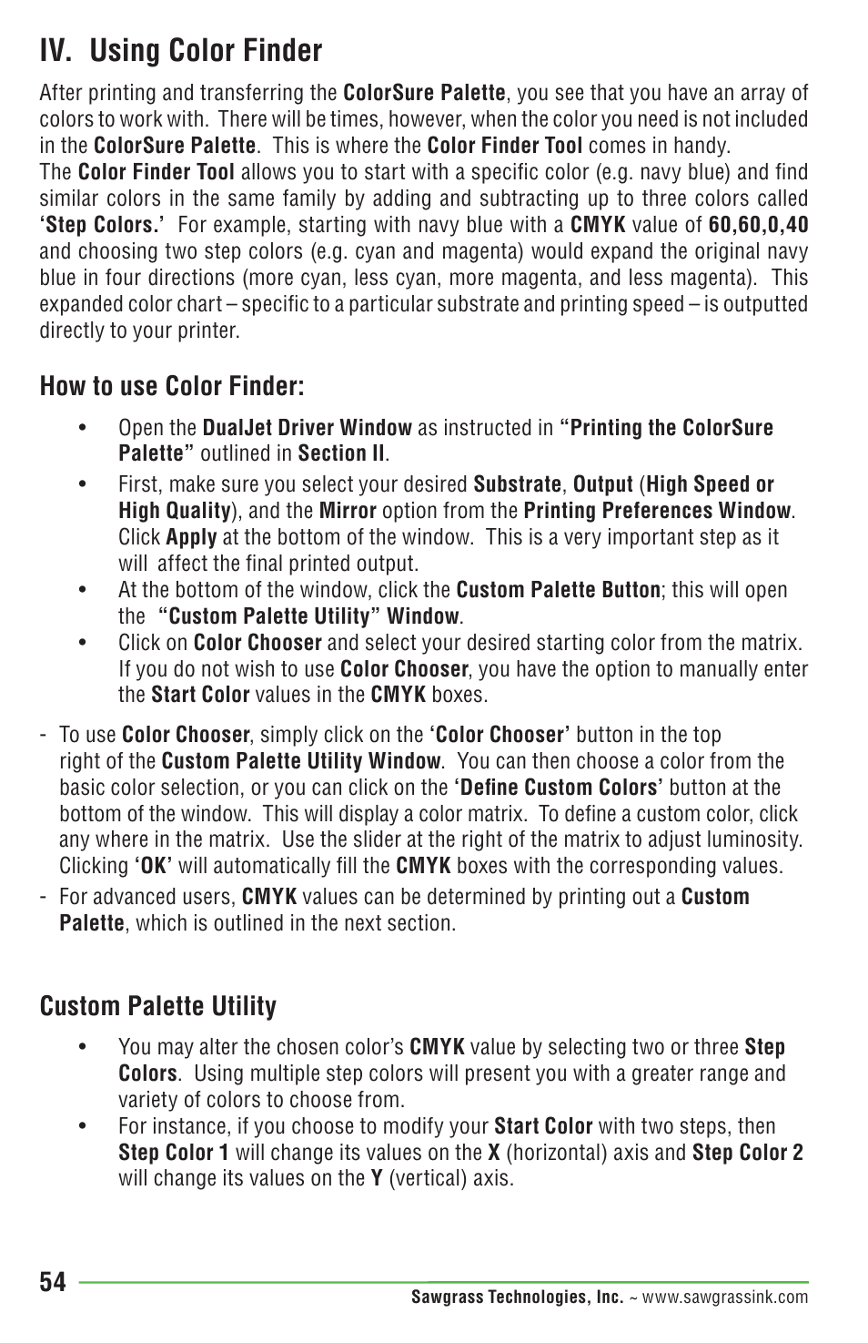 Iv. using color finder, How to use color finder, Custom palette utility | Epson DUALJET HYBRID SYSTEM PRO 4880 User Manual | Page 64 / 72