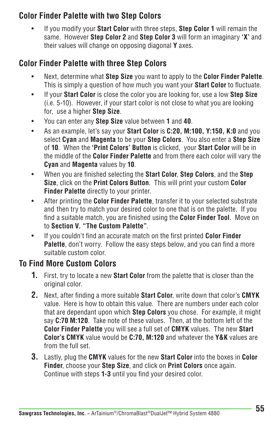 Color finder palette with two step colors, Color finder palette with three step colors | Epson DUALJET HYBRID SYSTEM PRO 4880 User Manual | Page 65 / 72