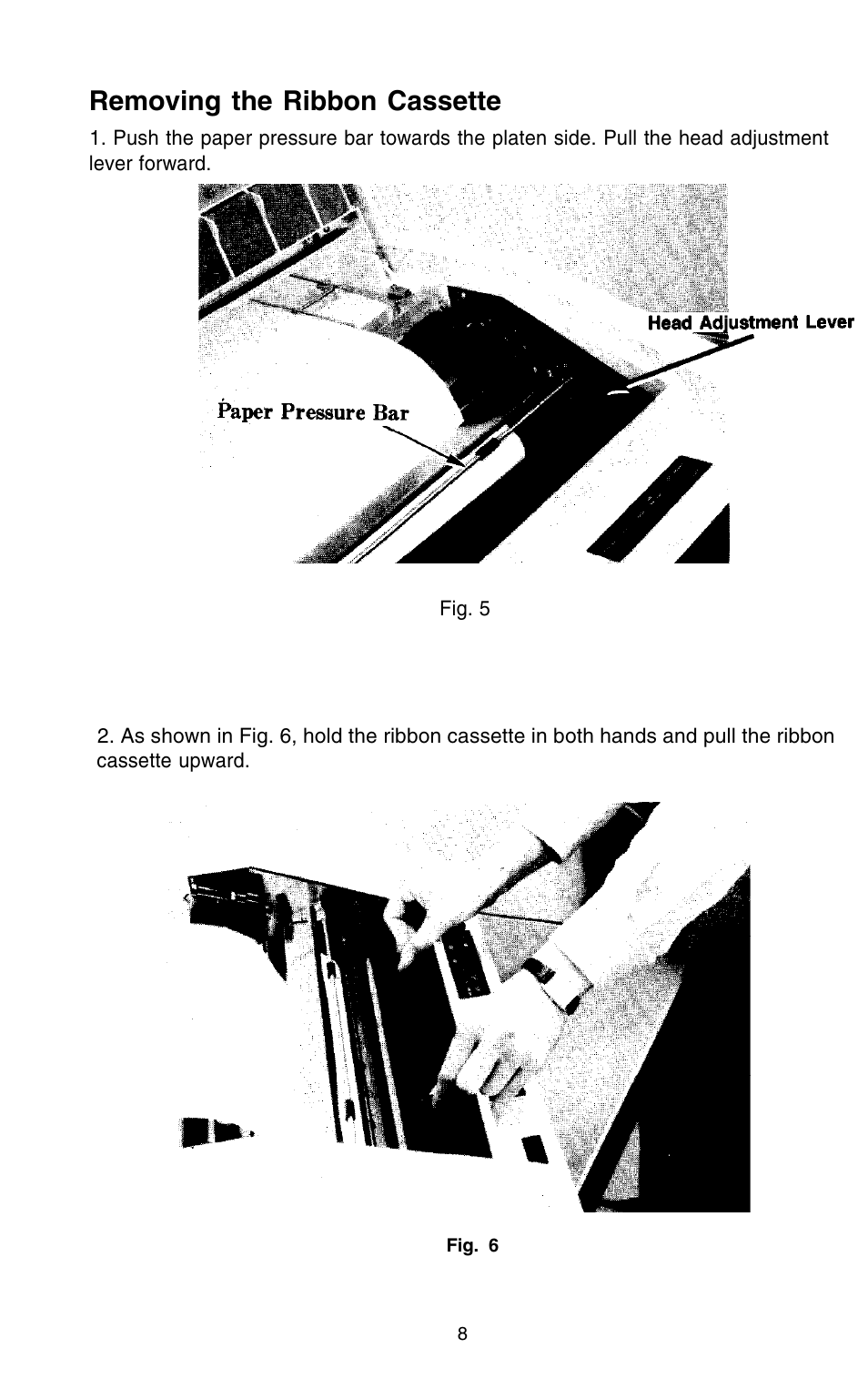 Removing the ribbon cassette | Epson 420i User Manual | Page 14 / 85