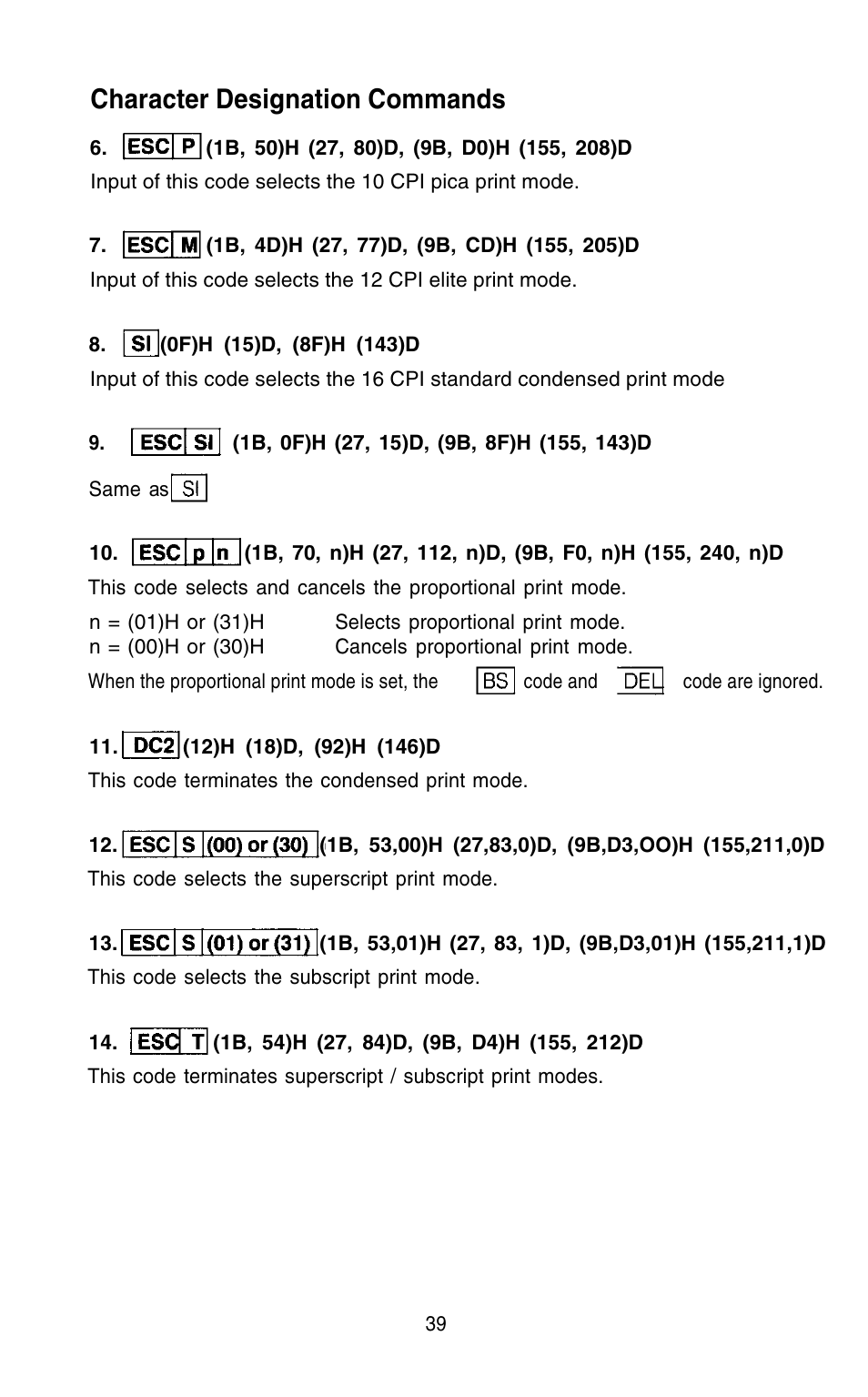 Character designation commands | Epson 420i User Manual | Page 45 / 85